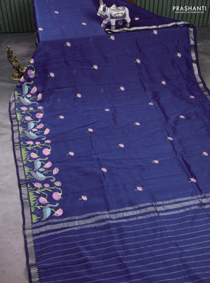 Navy Blue Mangalagiri Silk Cotton - Embroidery