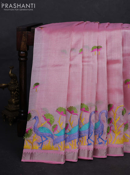 Pink Mangalagiri Silk Cotton - Embroidery