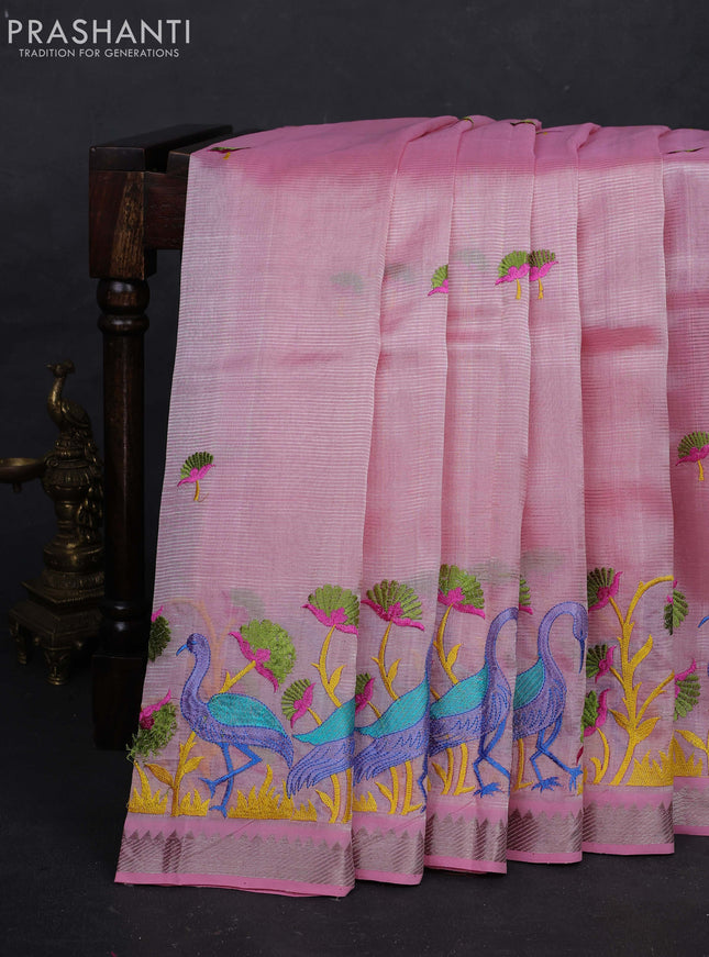 Pink Mangalagiri Silk Cotton - Embroidery