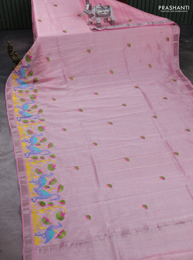 Pink Mangalagiri Silk Cotton - Embroidery