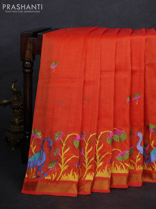 Orange Mangalagiri Silk Cotton - Embroidery