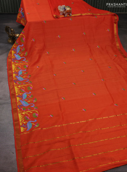 Orange Mangalagiri Silk Cotton - Embroidery