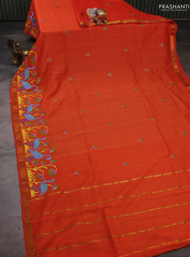 Orange Mangalagiri Silk Cotton - Embroidery