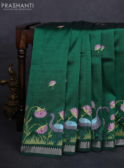 Green Mangalagiri Silk Cotton - Embroidery