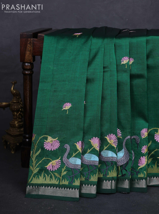 Green Mangalagiri Silk Cotton - Embroidery