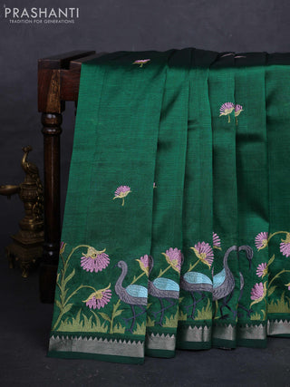 Green Mangalagiri Silk Cotton - Embroidery