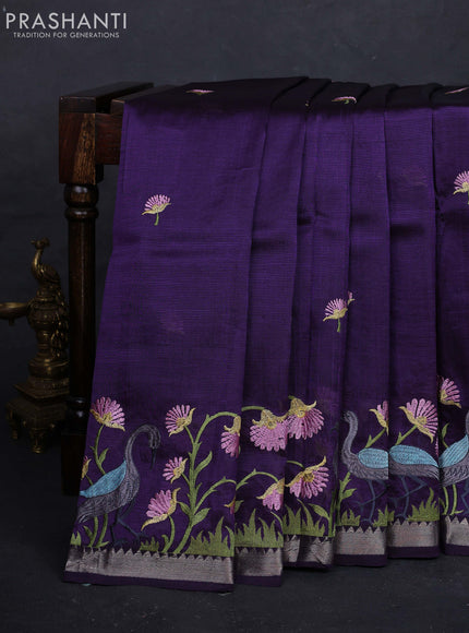 Purple Mangalagiri Silk Cotton - Embroidery