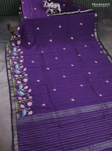 Purple Mangalagiri Silk Cotton - Embroidery