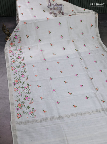 Off White Mangalagiri Silk Cotton - Embroidery