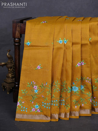 Mustard Yellow Mangalagiri Silk Cotton - Embroidery