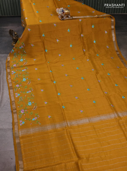 Mustard Yellow Mangalagiri Silk Cotton - Embroidery