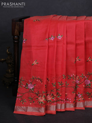 Peach Orange Mangalagiri Silk Cotton - Embroidery