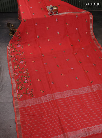Peach Orange Mangalagiri Silk Cotton - Embroidery