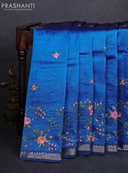 Peacock Blue Mangalagiri Silk Cotton - Embroidery