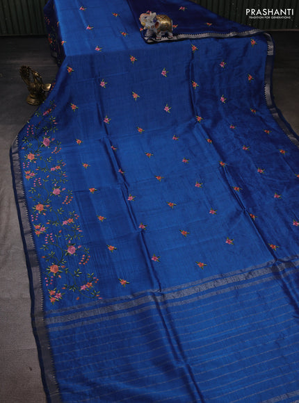 Peacock Blue Mangalagiri Silk Cotton - Embroidery