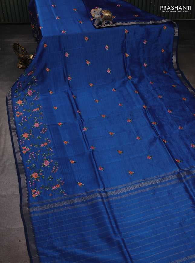 Peacock Blue Mangalagiri Silk Cotton - Embroidery