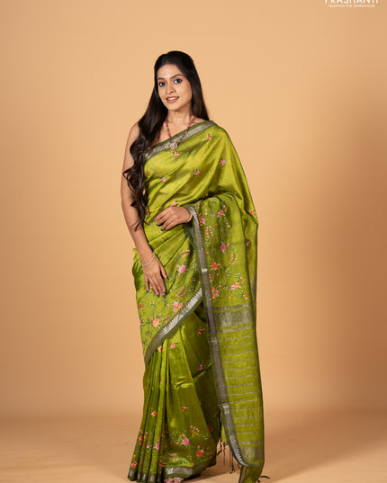 Green Mangalagiri Silk Cotton - Embroidery