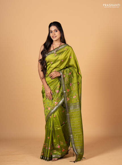 Green Mangalagiri Silk Cotton - Embroidery