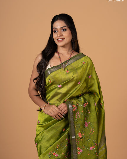 Green Mangalagiri Silk Cotton - Embroidery
