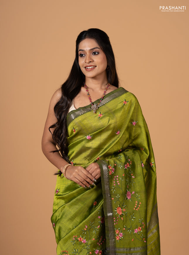 Green Mangalagiri Silk Cotton - Embroidery
