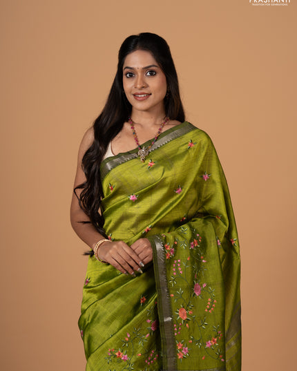 Green Mangalagiri Silk Cotton - Embroidery