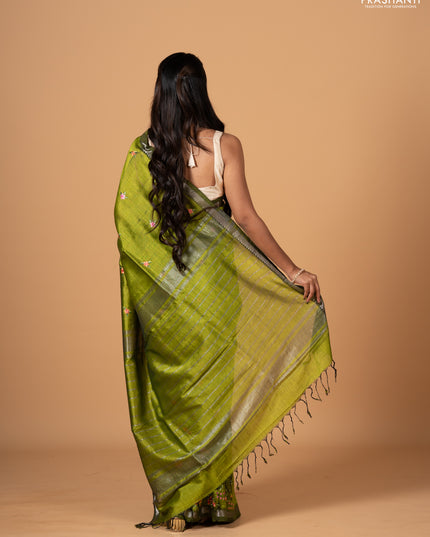 Green Mangalagiri Silk Cotton - Embroidery