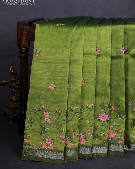 Green Mangalagiri Silk Cotton - Embroidery