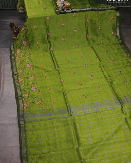 Green Mangalagiri Silk Cotton - Embroidery