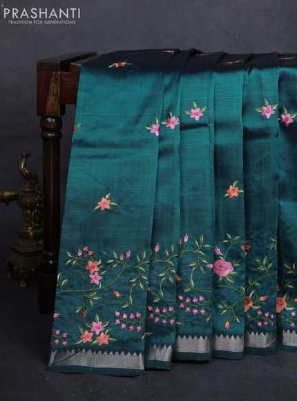 Peacock Green Mangalagiri Silk Cotton - Embroidery