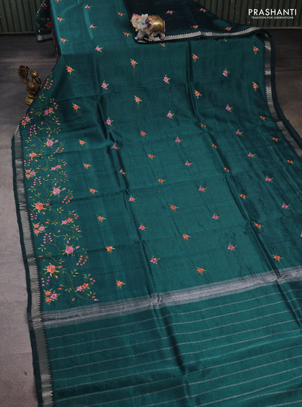 Peacock Green Mangalagiri Silk Cotton - Embroidery