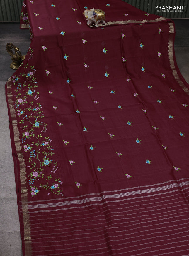 Maroon Mangalagiri Silk Cotton - Embroidery