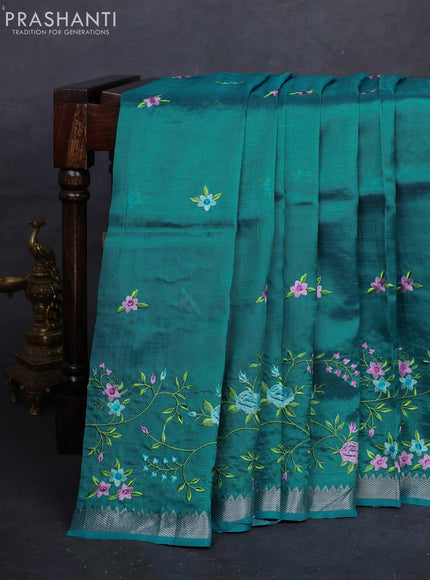Teal Green Mangalagiri Silk Cotton - Embroidery