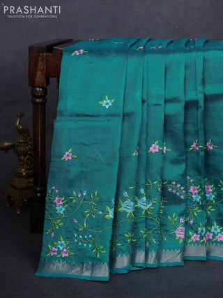 Teal Green Mangalagiri Silk Cotton - Embroidery