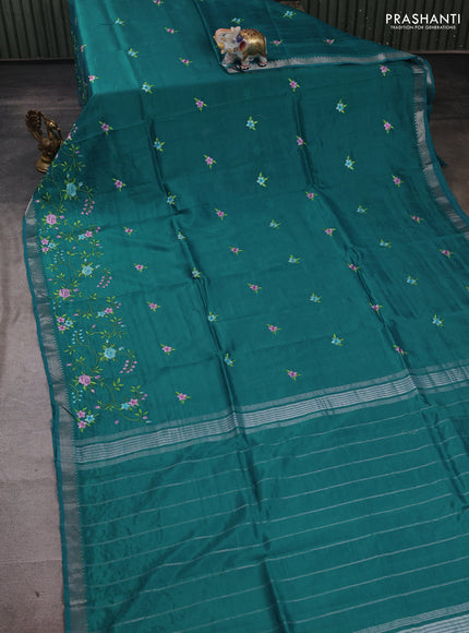 Teal Green Mangalagiri Silk Cotton - Embroidery