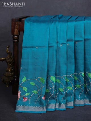 Teal Green Mangalagiri Silk Cotton - Embroidery