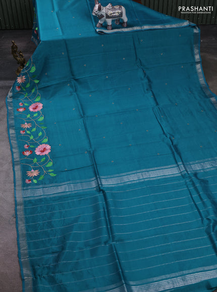 Teal Green Mangalagiri Silk Cotton - Embroidery