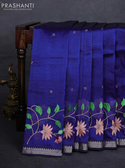 Navy Blue Mangalagiri Silk Cotton - Embroidery