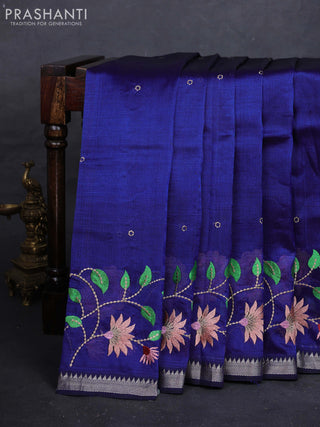 Navy Blue Mangalagiri Silk Cotton - Embroidery