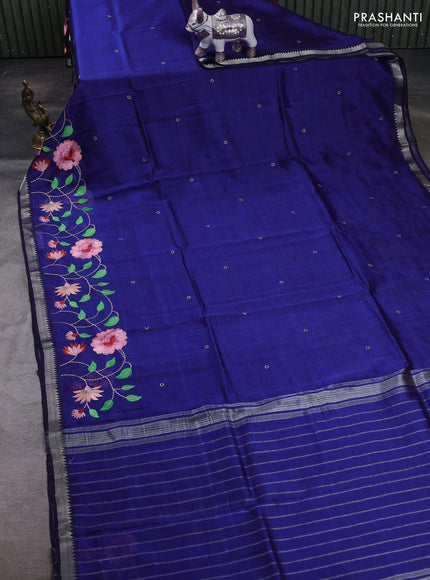 Navy Blue Mangalagiri Silk Cotton - Embroidery