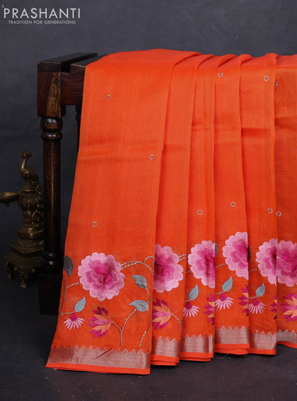 Orange Mangalagiri Silk Cotton - Embroidery