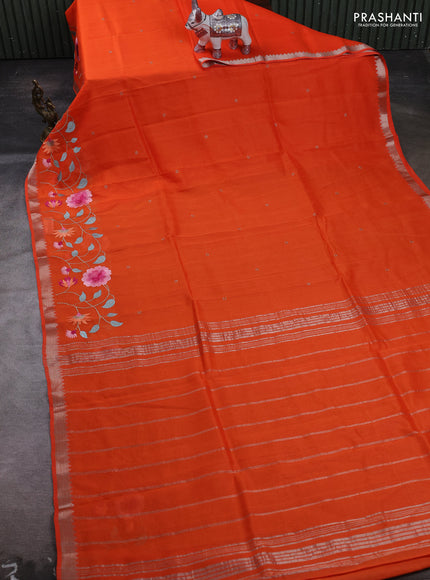 Orange Mangalagiri Silk Cotton - Embroidery