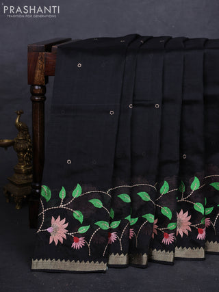 Black Mangalagiri Silk Cotton - Embroidery