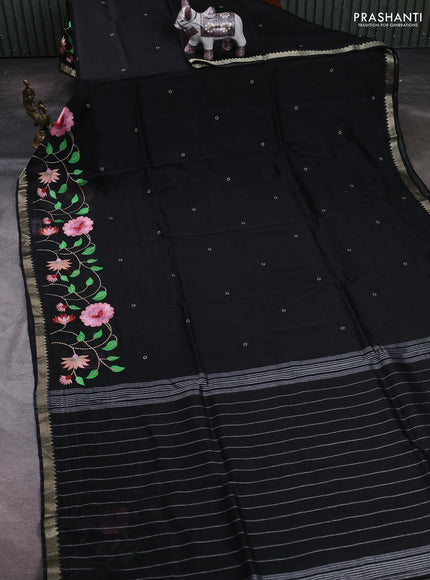 Black Mangalagiri Silk Cotton - Embroidery