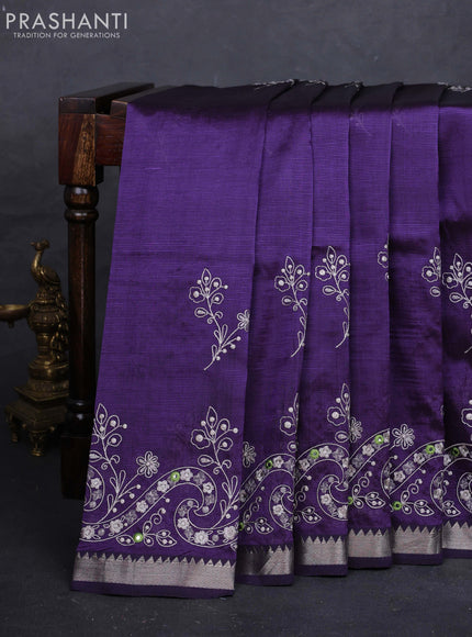 Purple Mangalagiri Silk Cotton - Embroidery