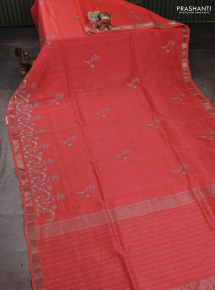 Peach Orange Mangalagiri Silk Cotton - Embroidery