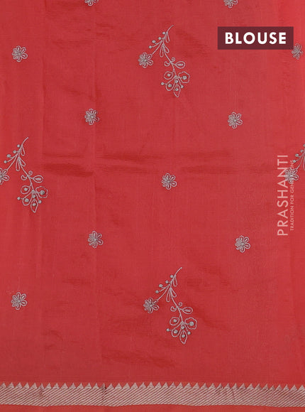 Peach Orange Mangalagiri Silk Cotton - Embroidery