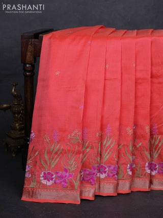 Peach Orange Mangalagiri Silk Cotton - Embroidery