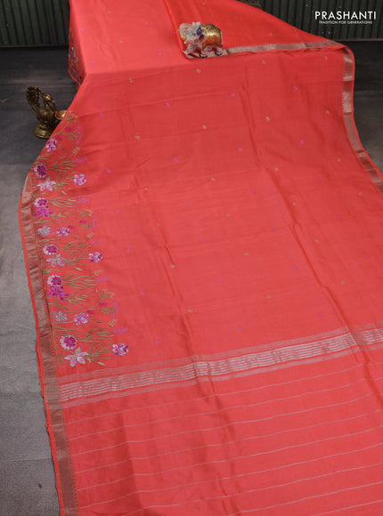 Peach Orange Mangalagiri Silk Cotton - Embroidery