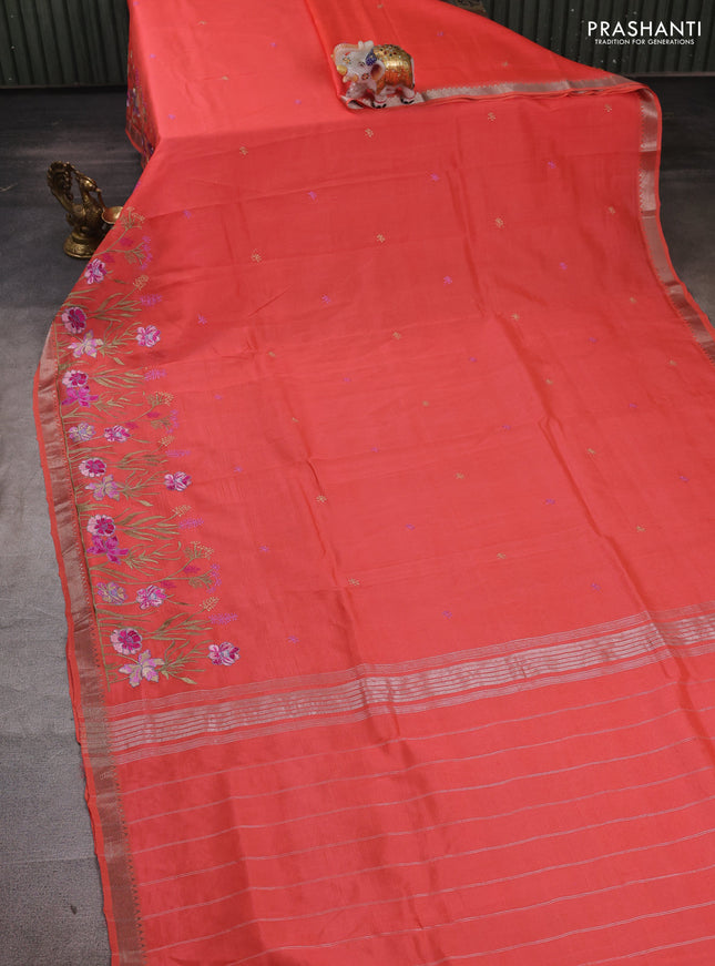 Peach Orange Mangalagiri Silk Cotton - Embroidery