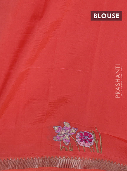 Peach Orange Mangalagiri Silk Cotton - Embroidery